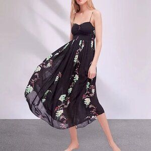 Free People Black Sleeveless Ruched Maxi Dress